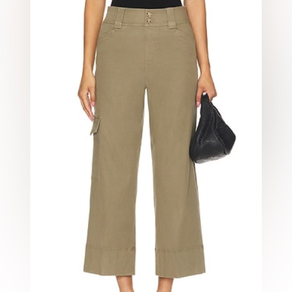 Spanx Stretch Twill Cropped Spanish Olive Green Cotton Trouser Cargo Pant EUC XS